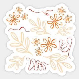 Orange Flowers and Leaves Pattern Sticker